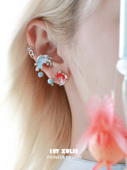 1ST XULIE Jewelry "THE SEA" 3D Resin Summer Goldfish Ear Cuffs in Brass - Detail Shot