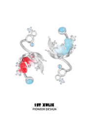 1ST XULIE Jewelry "THE SEA" 3D Resin Summer Goldfish Ear Cuffs in Brass - Product View