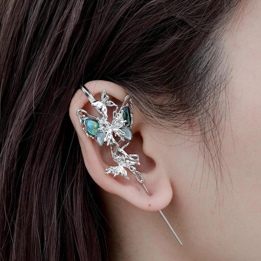 1ST XULIE "Butterfly Wasteland" Platinum Plated Abalone Shell Butterfly Dangle Needle Piercing Earrings - Product View