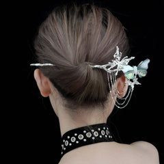 1ST XULIE "Butterfly Wasteland" Abalone Shell Butterfly Hairpin in Platinum Plated - Product View