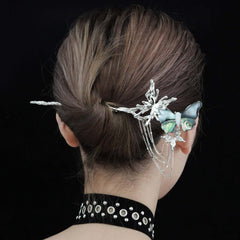 1ST XULIE "Butterfly Wasteland" Abalone Shell Butterfly Hairpin in Platinum Plated - On Model
