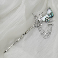 1ST XULIE "Butterfly Wasteland" Abalone Shell Butterfly Hairpin in Platinum Plated - Full Product View