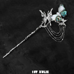 1ST XULIE "Butterfly Wasteland" Abalone Shell Butterfly Hairpin in Platinum Plated - Side View