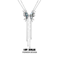 1ST XULIE "Butterfly Wasteland" Platinum Plated Abalone Shell Butterfly Tassel Lariat Choker - Side View