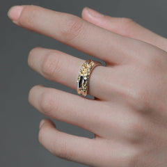 1ST XULIE "Loong" Abstract Dragon Adjustable Split Ring in 925 Sterling Silver - On Model