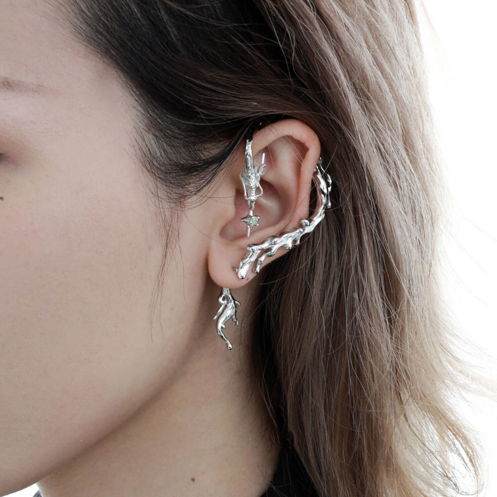 1ST XULIE "Loong" Abstract Dragon Dangle Earrings in 24K Gold Plated - Side View