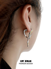 1ST XULIE "Loong" Abstract Dragon Dangle Earrings in 24K Gold Plated - Detail Shot