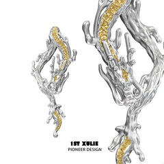 1ST XULIE "Loong" Abstract Dragon Dangle Earrings in 24K Gold Plated - Product View