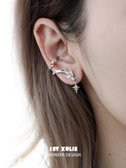 1ST XULIE "Loong" Abstract Dragon Ear Clips in Platinum Plated - Detail Shot