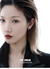 1ST XULIE "Loong" Abstract Dragon Ear Clips in Platinum Plated - Side View