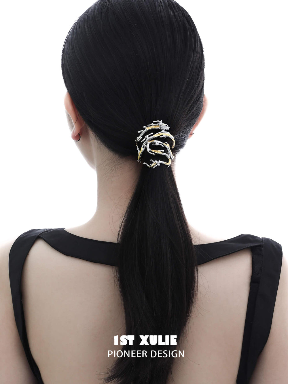 1ST XULIE "Loong" Abstract Dragon Hair Clips in Platinum Plated - Lifestyle Shot