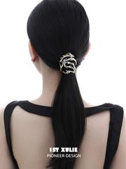 1ST XULIE "Loong" Abstract Dragon Hair Clips in Platinum Plated - Lifestyle Shot