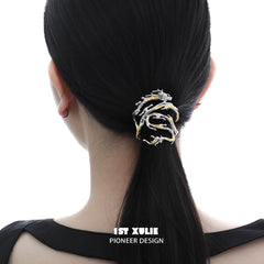 1ST XULIE "Loong" Abstract Dragon Hair Clips in Platinum Plated - Product View