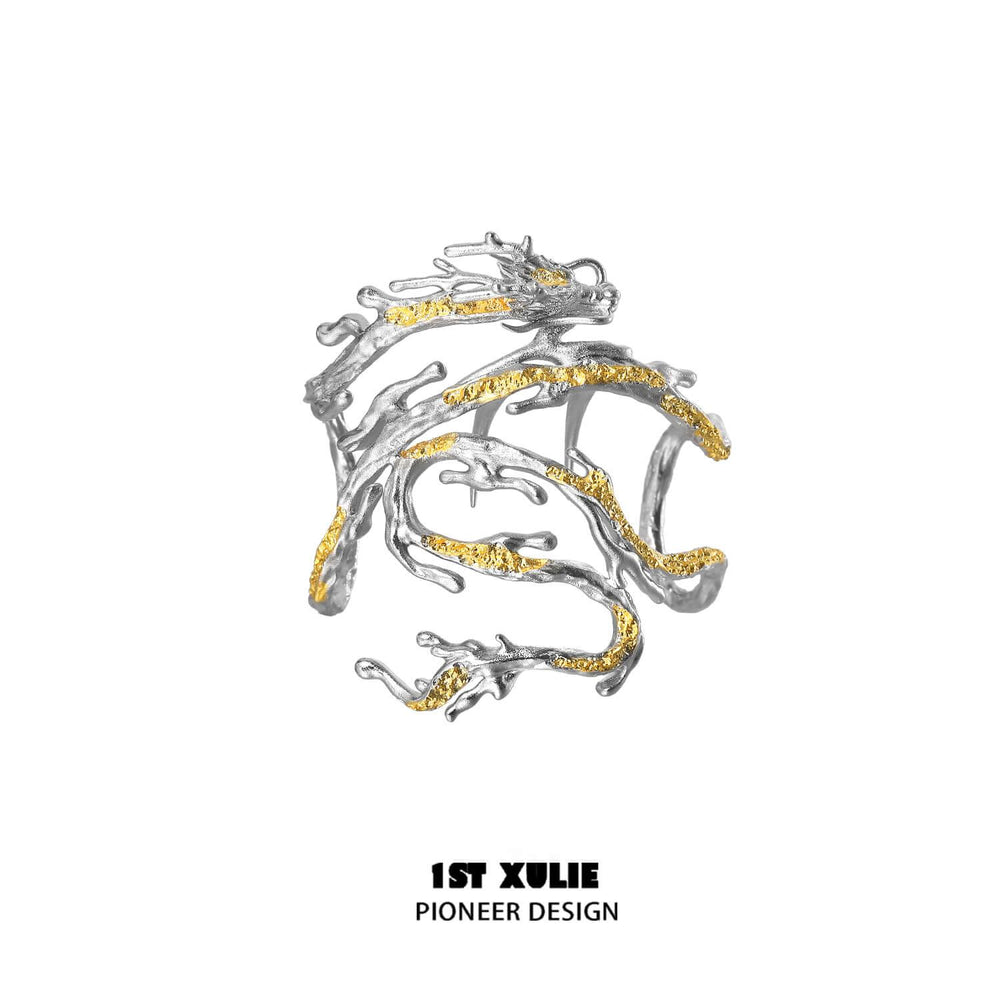 1ST XULIE "Loong" Abstract Dragon Hair Clips in Platinum Plated - On Model