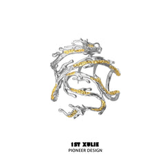 1ST XULIE "Loong" Abstract Dragon Hair Clips in Platinum Plated - On Model