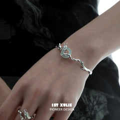 1ST XULIE "Loong" Abstract Dragon Jade Cuff Bracelet in 24K Gold & Platinum Plated - Angled Product View
