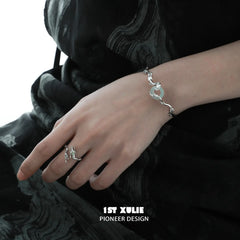 1ST XULIE "Loong" Abstract Dragon Jade Cuff Bracelet in 24K Gold & Platinum Plated - Detail Shot