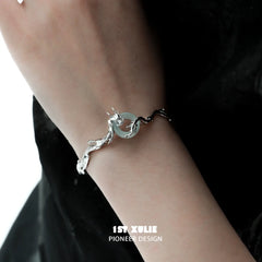 1ST XULIE "Loong" Abstract Dragon Jade Cuff Bracelet in 24K Gold & Platinum Plated - Lifestyle Shot