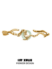 1ST XULIE "Loong" Abstract Dragon Jade Cuff Bracelet in 24K Gold & Platinum Plated - On Model