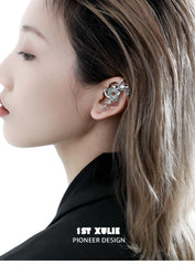 1ST XULIE "Loong" Statement Abstract Dragon Jade Dangle Earrings in Platinum Plated - On Model
