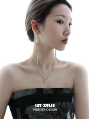 1ST XULIE "Loong" Abstract Dragon Jade Necklace in 925 Sterling Silver - Lifestyle On Model