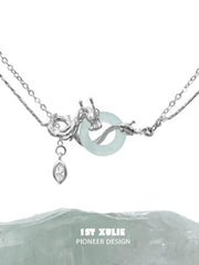 1ST XULIE "Loong" Abstract Dragon Jade Necklace in 925 Sterling Silver - On Model