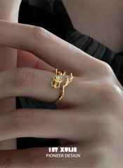 1ST XULIE "Loong" Abstract Dragon Opal Ring in 24K Gold Plated 925 Sterling Silver - Side View