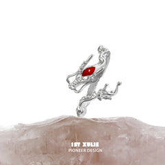 1ST XULIE "Loong" Abstract Dragon Opal Ring in 24K Gold Plated 925 Sterling Silver - Detail Shot