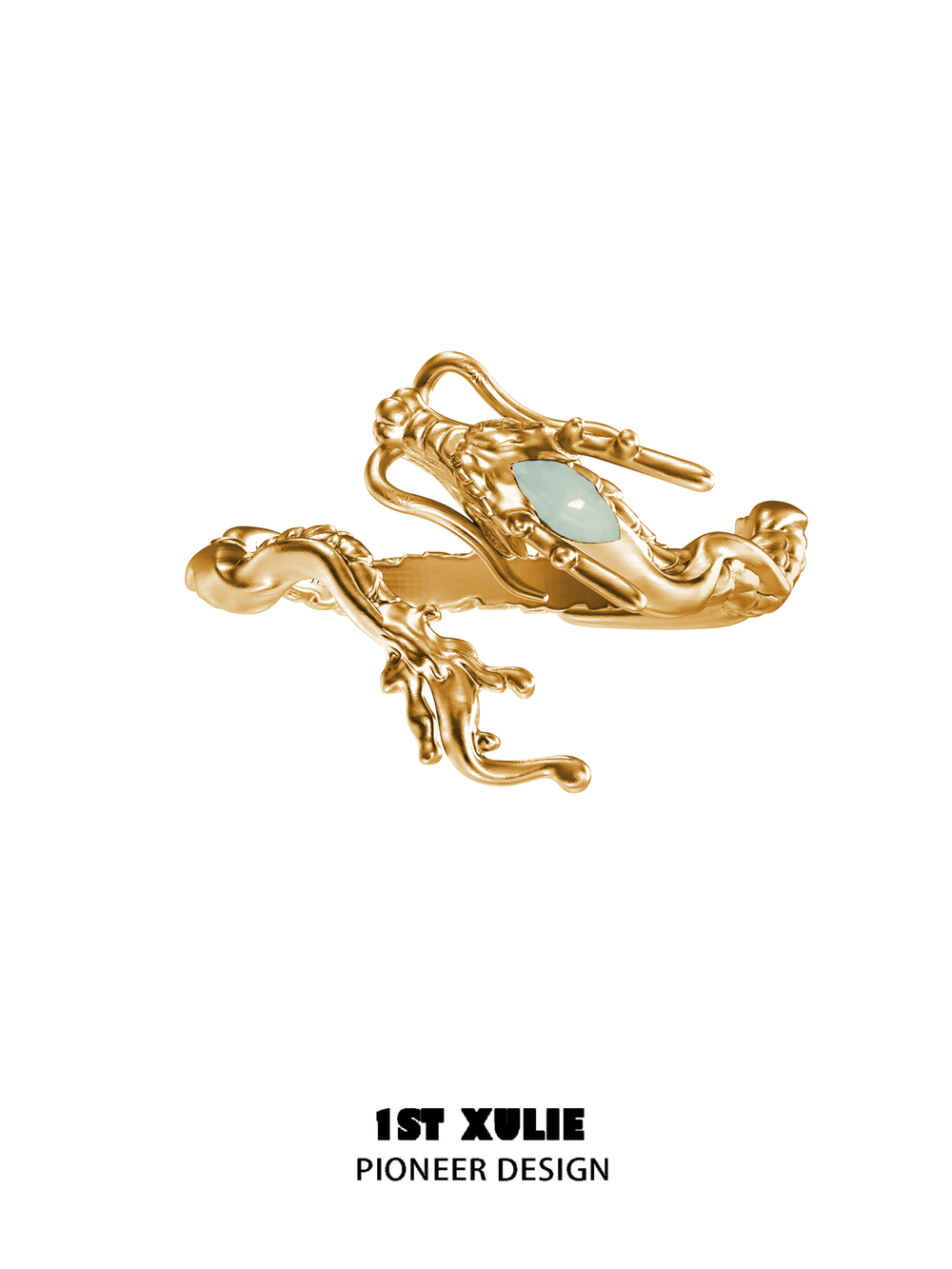 1ST XULIE "Loong" Abstract Dragon Opal Ring in 24K Gold Plated 925 Sterling Silver - Product View