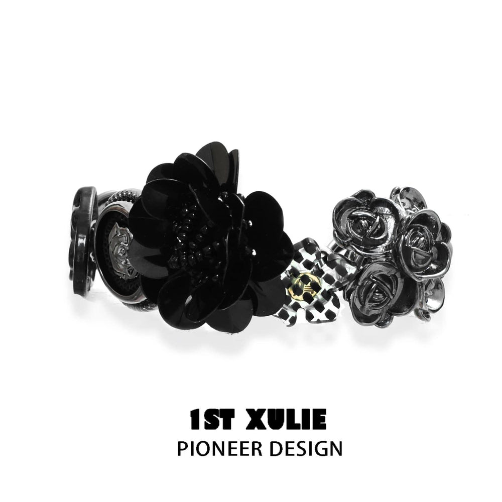 1ST XULIE "Taboo Rose" Acrylic Rose Button Bracelet in Platinum Plated Brass - Product View