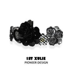 1ST XULIE "Taboo Rose" Acrylic Rose Button Bracelet in Platinum Plated Brass - Product View