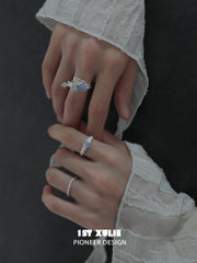 1ST XULIE "Blue Sky" Adjustable Blue Vein Gemstone Ring in 925 Sterling Silver - Lifestyle Shot