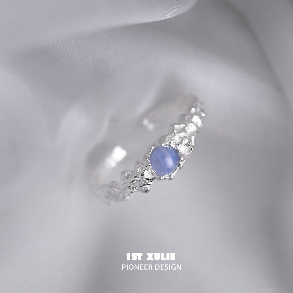 1ST XULIE "Blue Sky" Adjustable Blue Vein Gemstone Ring in 925 Sterling Silver - Product View