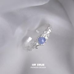 1ST XULIE "Blue Sky" Adjustable Blue Vein Gemstone Ring in 925 Sterling Silver - Product View