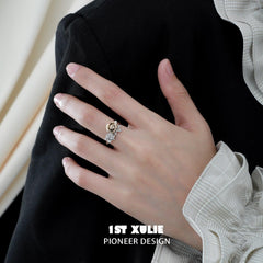 1ST XULIE "Golden Rose" Adjustable Botanical Statement Ring in 18K Gold Plated - Side View