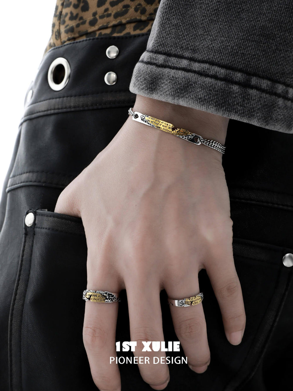 1ST XULIE "Immortal Lover" Adjustable Chain Nameplate Bracelet in 925 Sterling Silver & Titanium Steel - Clasp Detail