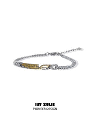 1ST XULIE "Immortal Lover" Adjustable Chain Nameplate Bracelet in 925 Sterling Silver & Titanium Steel - Detail Shot