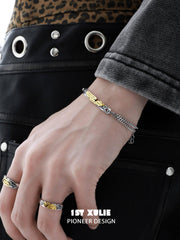 1ST XULIE "Immortal Lover" Adjustable Chain Nameplate Bracelet in 925 Sterling Silver & Titanium Steel - Product View