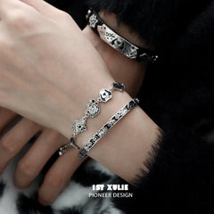 1ST XULIE "Graffiti Puppy" Adjustable Charm Puppy Bangle Bracelet in 925 Sterling Silver - Side View