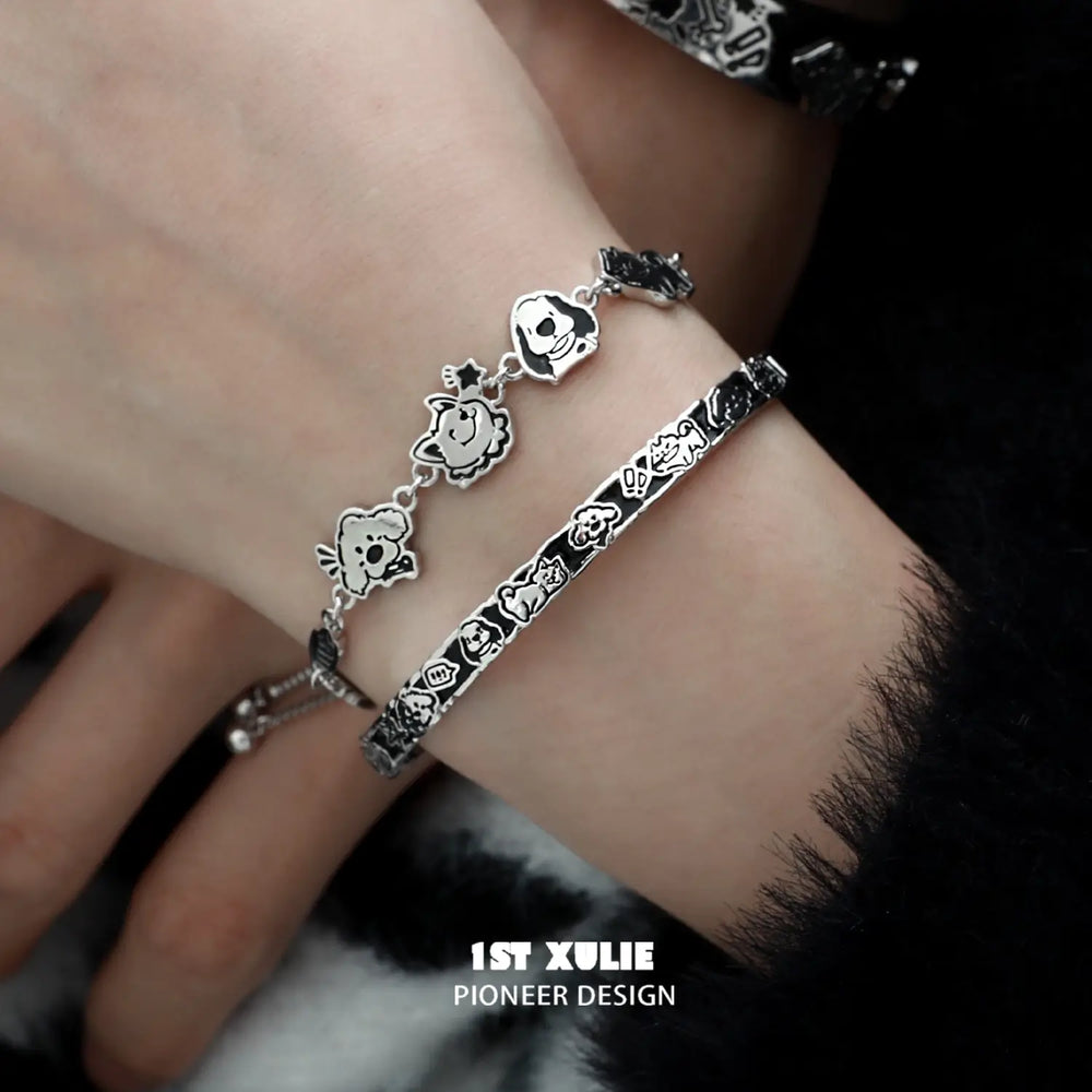 1ST XULIE "Graffiti Puppy" Adjustable Charm Puppy Bangle Bracelet in 925 Sterling Silver - Clasp Detail
