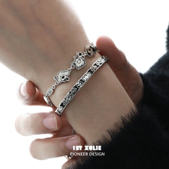 1ST XULIE "Graffiti Puppy" Adjustable Charm Puppy Bangle Bracelet in 925 Sterling Silver - Detail Shot