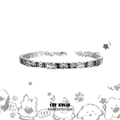 1ST XULIE "Graffiti Puppy" Adjustable Charm Puppy Bangle Bracelet in 925 Sterling Silver - Product View