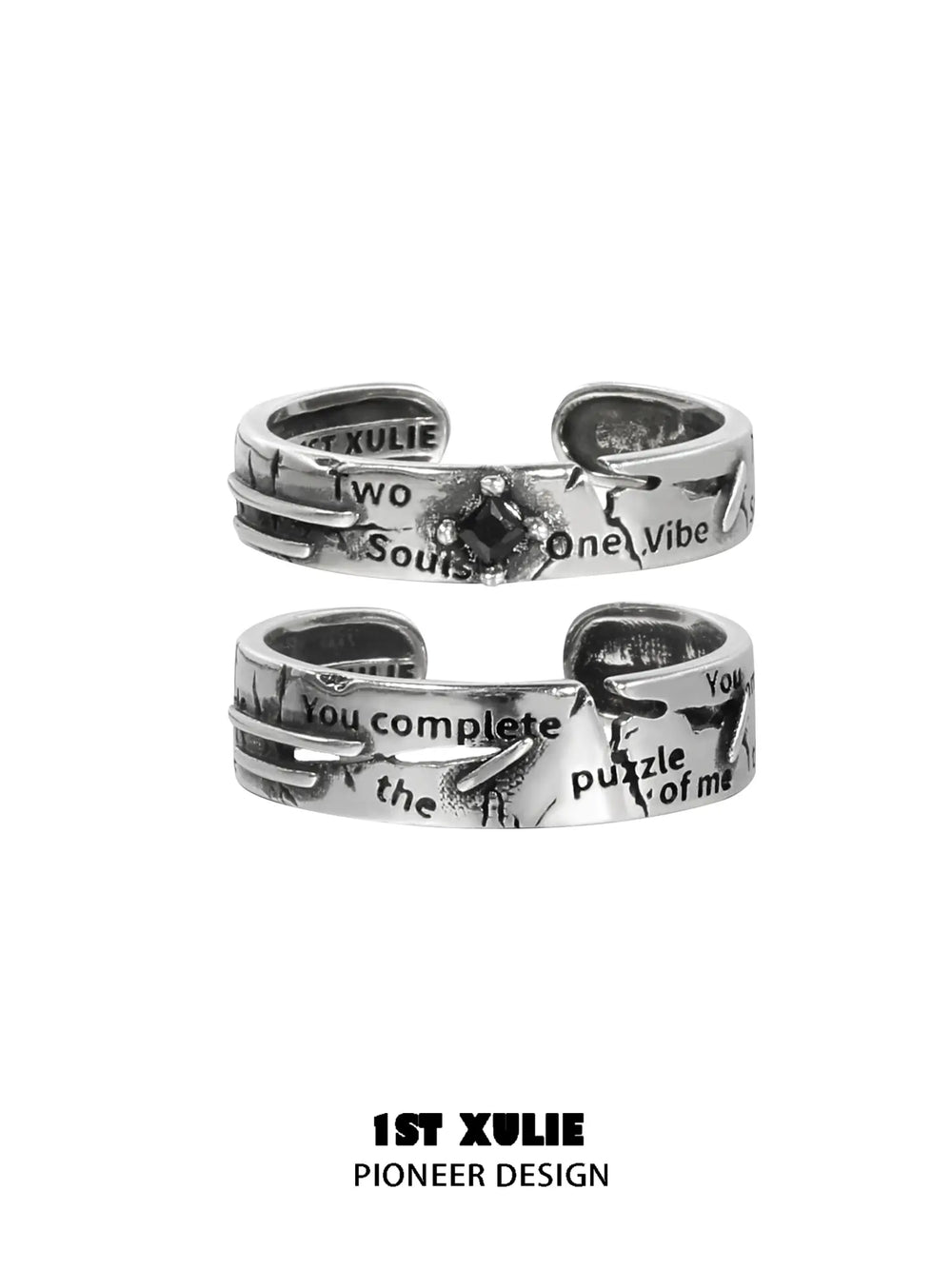 1ST XULIE Jewelry "Immortal Lover" Adjustable Couple Imperfect Love Rings in 925 Sterling Silver - Back View