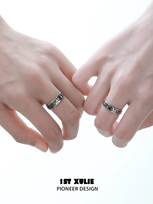 1ST XULIE Jewelry "Immortal Lover" Adjustable Couple Imperfect Love Rings in 925 Sterling Silver - Detail Shot