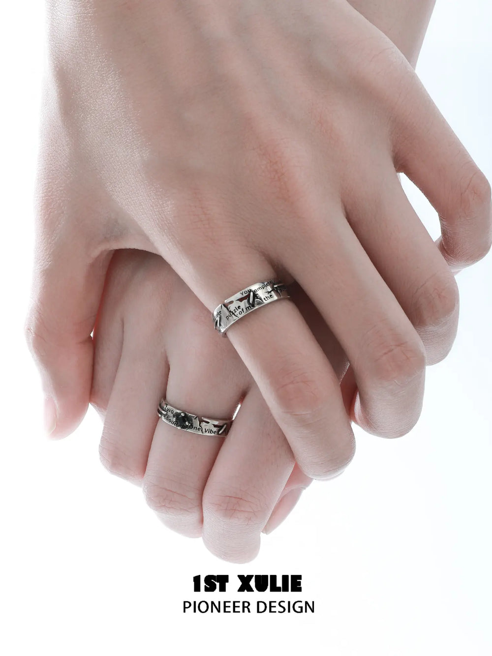 1ST XULIE Jewelry "Immortal Lover" Adjustable Couple Imperfect Love Rings in 925 Sterling Silver - Texture