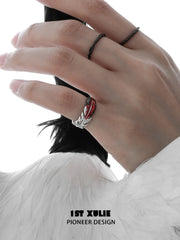1ST XULIE Jewelry "Soaring Cranes" Adjustable Enamel Crane Pinky Ring in 925 Sterling Silver - Side View