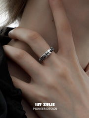1ST XULIE "Whiterfly" Adjustable Gothic Butterfly Statement Ring in 925 Sterling Silver - On Model
