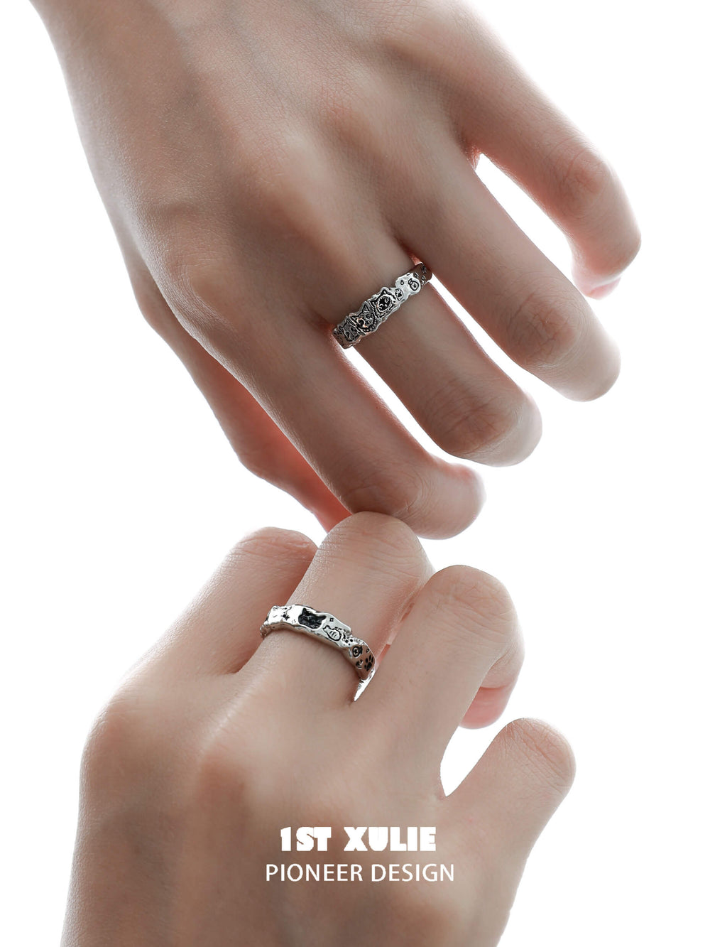 1ST XULIE "Graffiti Kitten" Adjustable Graffiti Cat Ring in 925 Sterling Silver - Side View