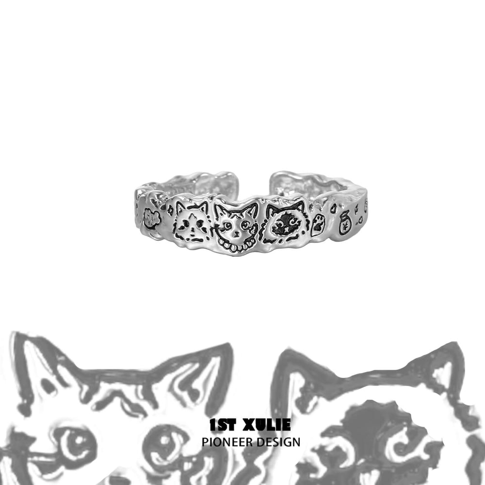 1ST XULIE "Graffiti Kitten" Adjustable Graffiti Cat Ring in 925 Sterling Silver - Lifestyle Shot