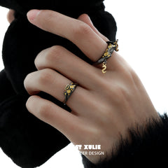 1ST XULIE "Lucky Cat" Adjustable Maneki-Neko Open Ring in 925 Sterling Silver - Back View Showing Adjustable Band